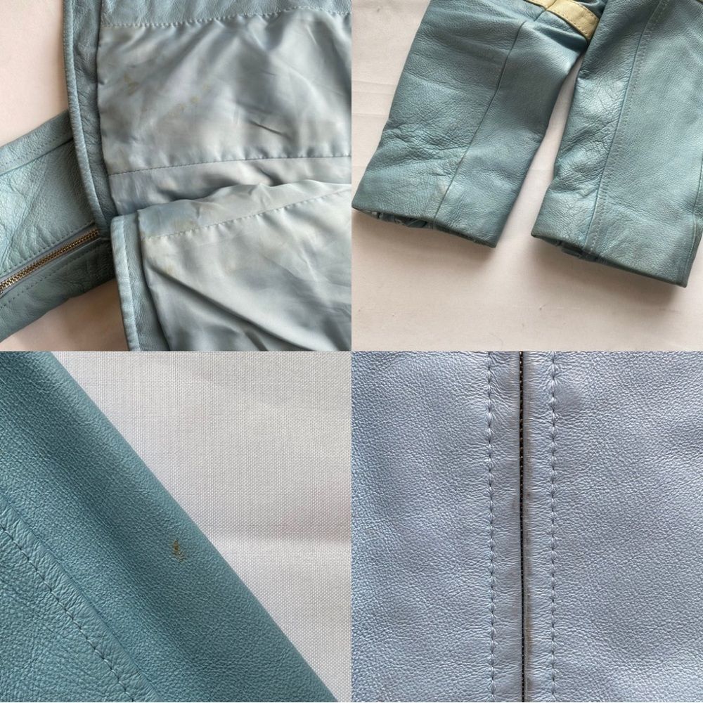 Rare VTG Y2K Wilsons Leather Baby Blue/ Cream Retro Moto Leather Jacket Large - Picture 7 of 8